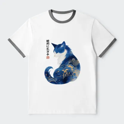 Tokyo-Tiger Retro Zen Cat: Living the Present Trim T-Shirt