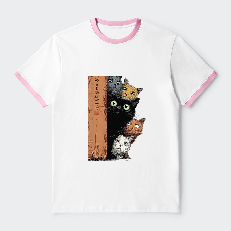 Tokyo-Tiger Five Cats Are Watching You Trim T-Shirt