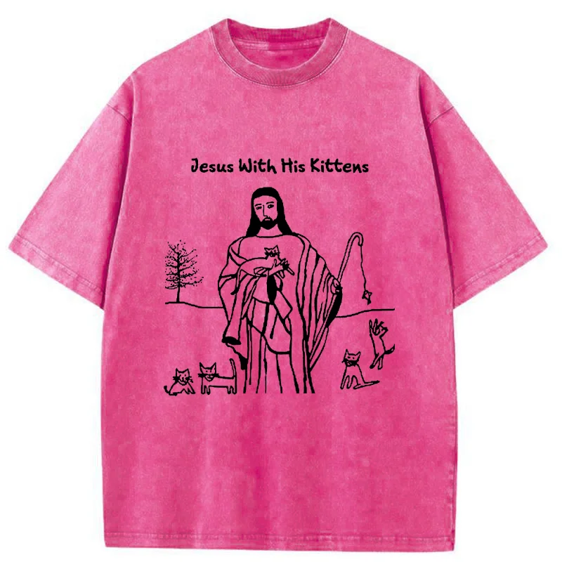 Tokyo-Tiger Playing With Cats Washed T-Shirt