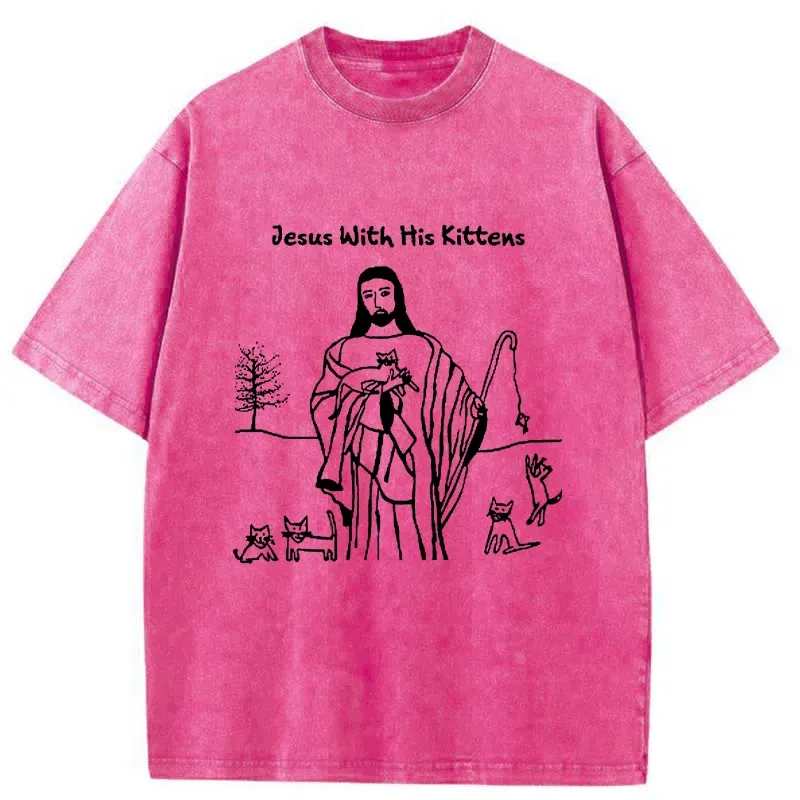 Tokyo-Tiger Playing With Cats Washed T-Shirt