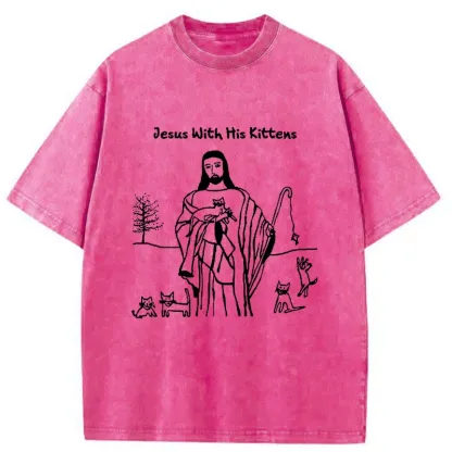 Tokyo-Tiger Playing With Cats Washed T-Shirt