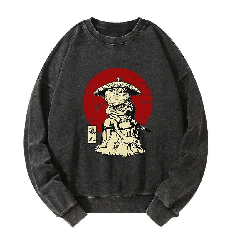 Tokyo-Tiger Rounin Japanese Frog Samurai Washed Sweatshirt