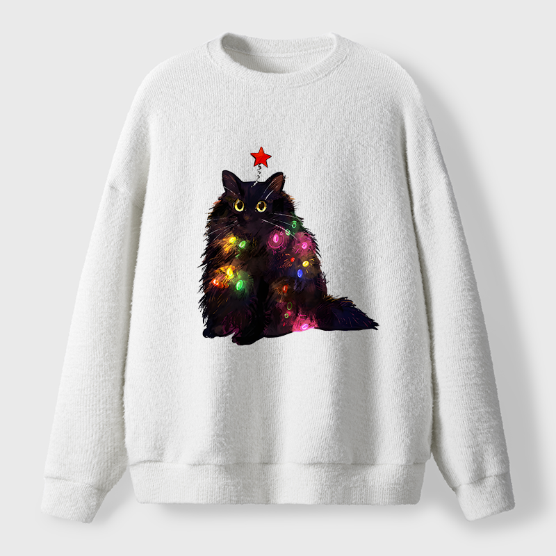 Tokyo-Tiger Christmas Lights Cat Fuzzy Sweatshirt