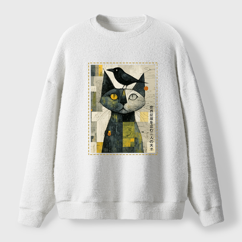 Tokyo-Tiger The Cat And The Crow Are Planning To Rule The World Fuzzy Sweatshirt