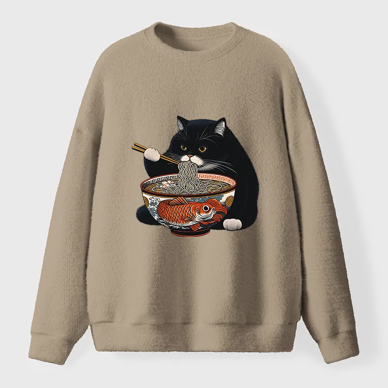 Tokyo-Tiger Fat Cat Eating Ramen Fuzzy Sweatshirt
