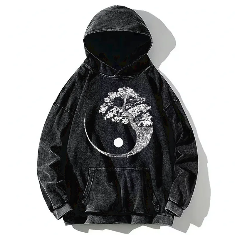 Tokyo-Tiger Yin-Yang Tai Chi Tree Washed Hoodie