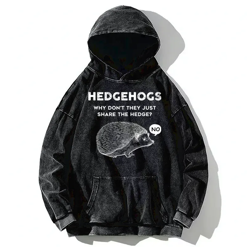 Tokyo-Tiger Funny Hedgehog Washed Hoodie
