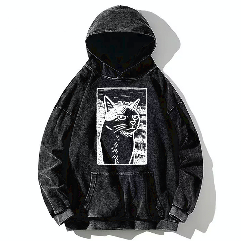 Tokyo-Tiger Cat's Hateful Eyes Washed Hoodie