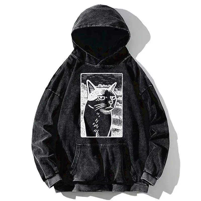 Tokyo-Tiger Cat's Hateful Eyes Washed Hoodie