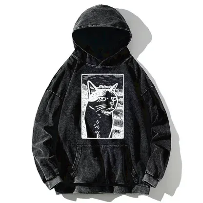 Tokyo-Tiger Cat's Hateful Eyes Washed Hoodie