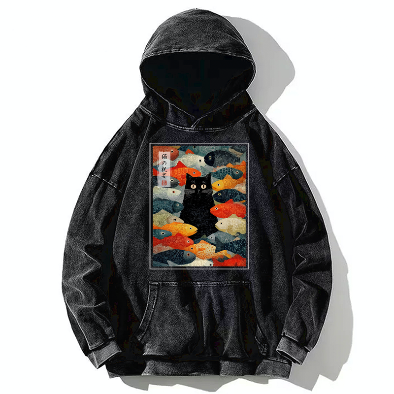 Tokyo-Tiger The Cat's Feast of Fish Washed Hoodie