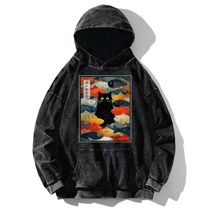 Tokyo-Tiger The Cat's Feast of Fish Washed Hoodie