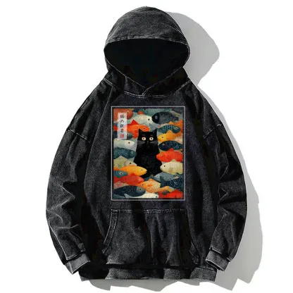 Tokyo-Tiger The Cat's Feast of Fish Washed Hoodie
