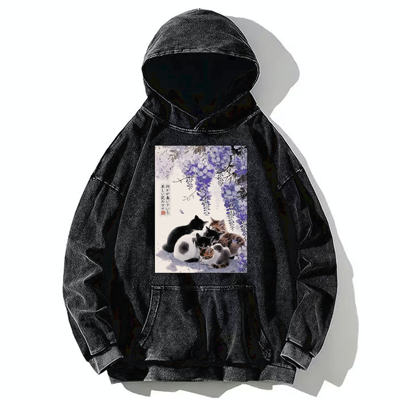 Tokyo-Tiger Sitting still  plotting chaos Calming Zen Cat Funny Washed Hoodie