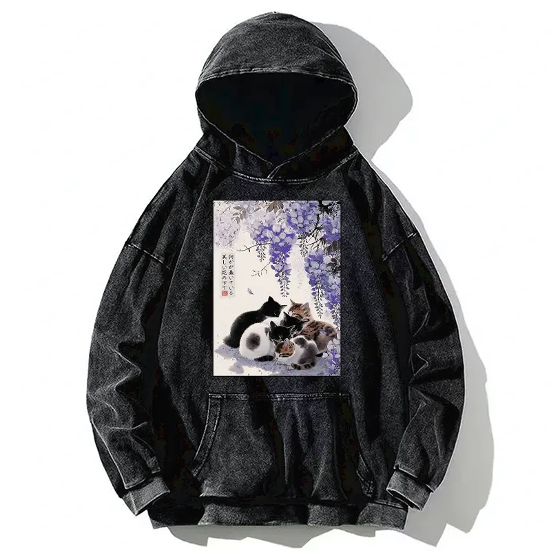 Tokyo-Tiger Sitting still  plotting chaos Calming Zen Cat Funny Washed Hoodie