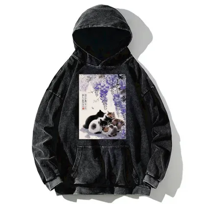 Tokyo-Tiger Sitting still  plotting chaos Calming Zen Cat Funny Washed Hoodie