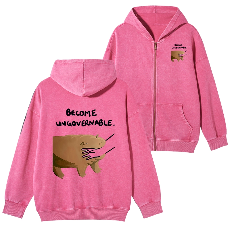 Tokyo-Tiger Moo Deng Bites Someone's Arm Washed Zip Hoodie