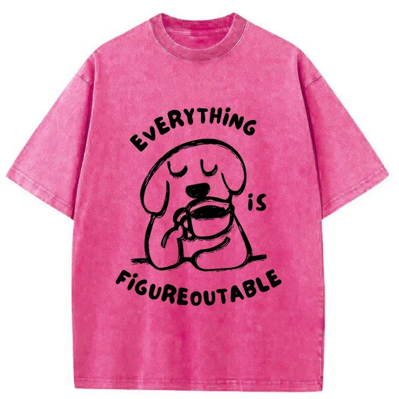 Tokyo-Tiger Dog Drinking Coffee Washed T-Shirt