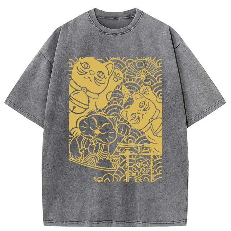 Tokyo-Tiger Lucky Cat Good Luck Washed T-Shirt