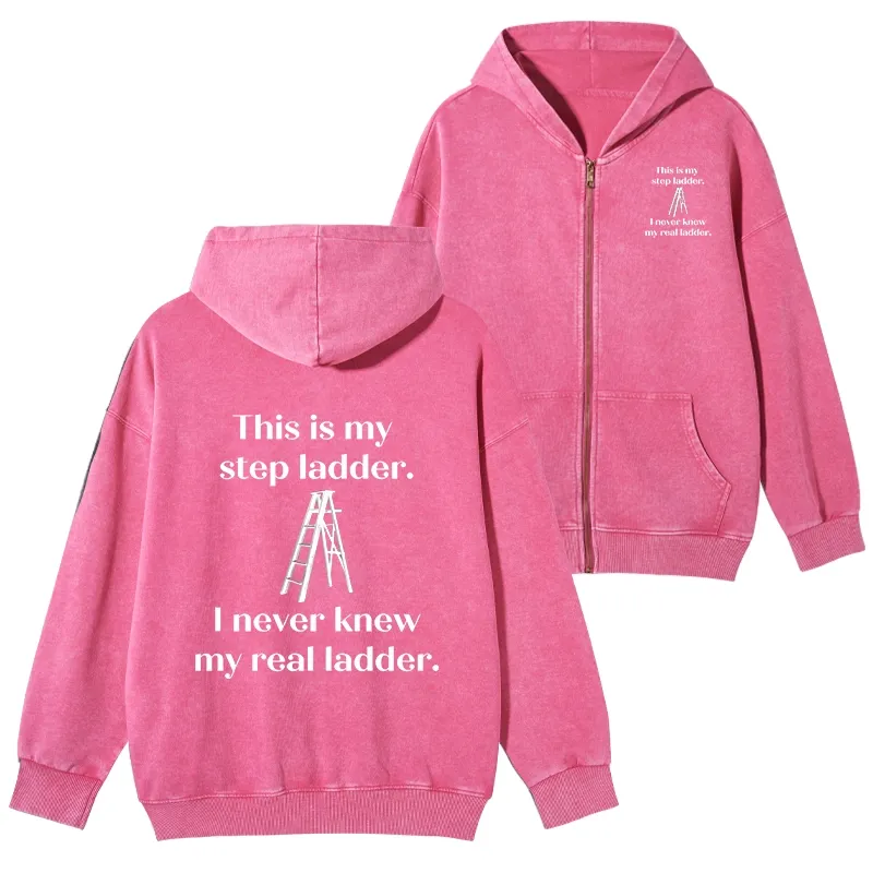 Tokyo-Tiger A Real Ladder Funny Washed Zip Hoodie