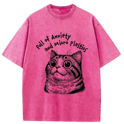 Tokyo-Tiger Full Of Anxiety And Microplastics Cat Washed T-Shirt