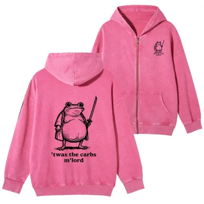 Tokyo-Tiger Funny Fat Samurai Frog Washed Zip Hoodie