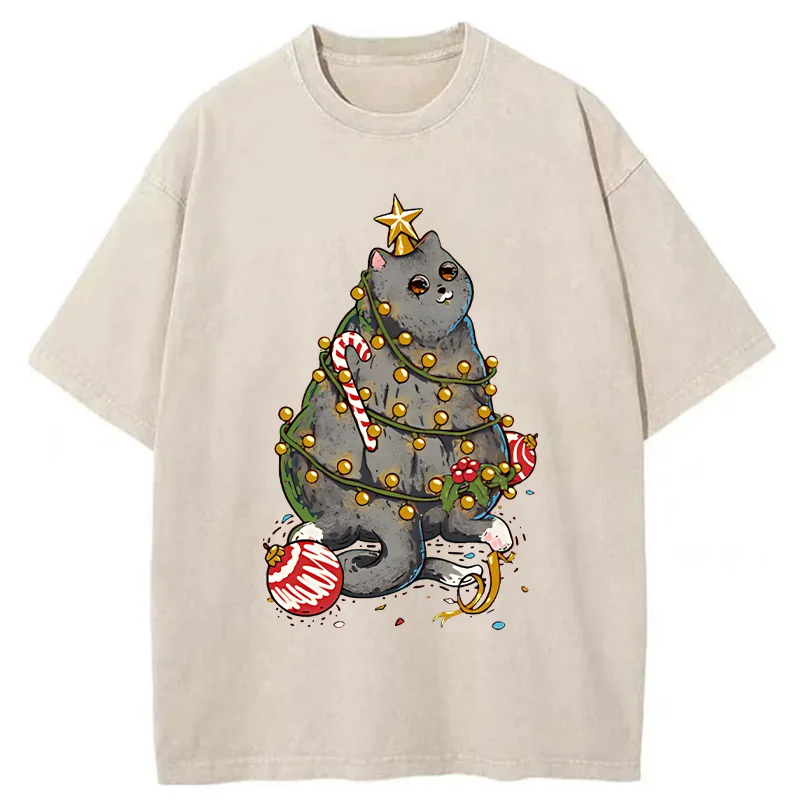 Tokyo-Tiger Christmas Decoration Cat Washed T-Shirt