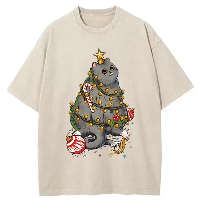 Tokyo-Tiger Christmas Decoration Cat Washed T-Shirt Sale