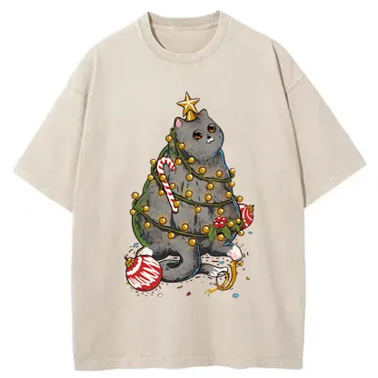 Tokyo-Tiger Christmas Decoration Cat Washed T-Shirt