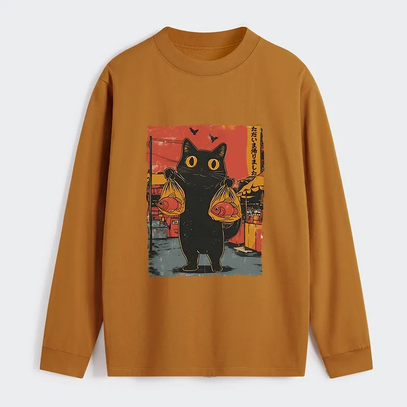 Tokyo-Tiger Cat Fishing Japanese Classic Long Sleeve T-Shirt