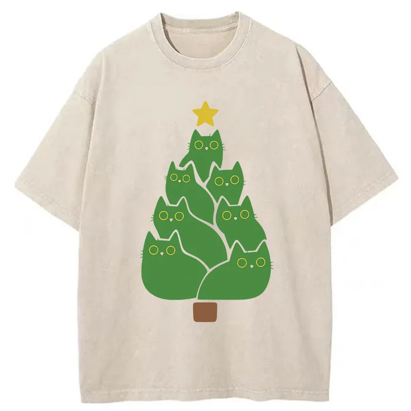 Tokyo-Tiger Christmas Tree Cat Washed T-Shirt