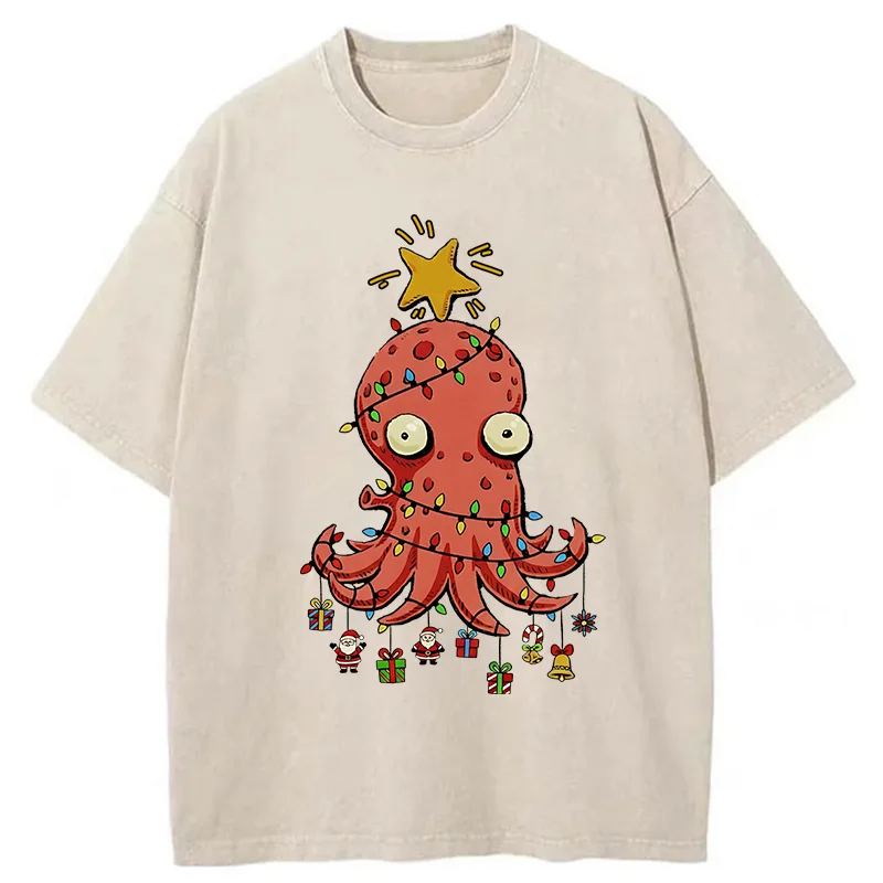 Tokyo-Tiger Christmas Octopus Washed T-Shirt
