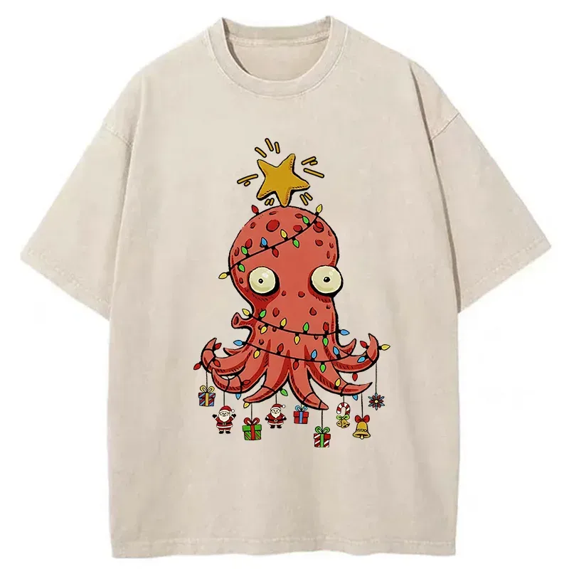Tokyo-Tiger Christmas Octopus Washed T-Shirt Sale