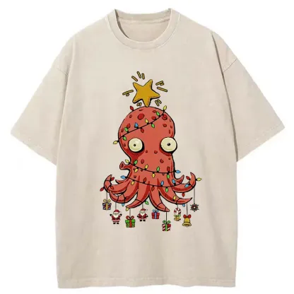 Tokyo-Tiger Christmas Octopus Washed T-Shirt