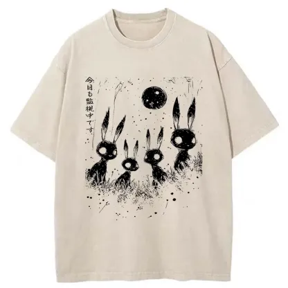 Tokyo-Tiger Rabbit Is Watching You Washed T-Shirt