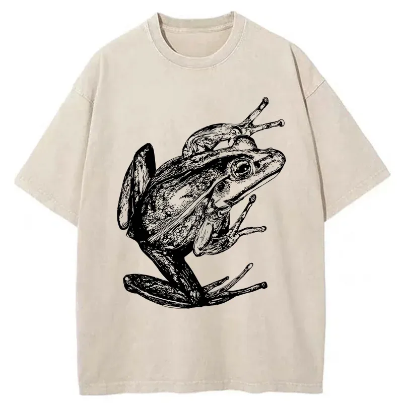 Tokyo-Tiger Retro Frog Japanese Washed T-Shirt