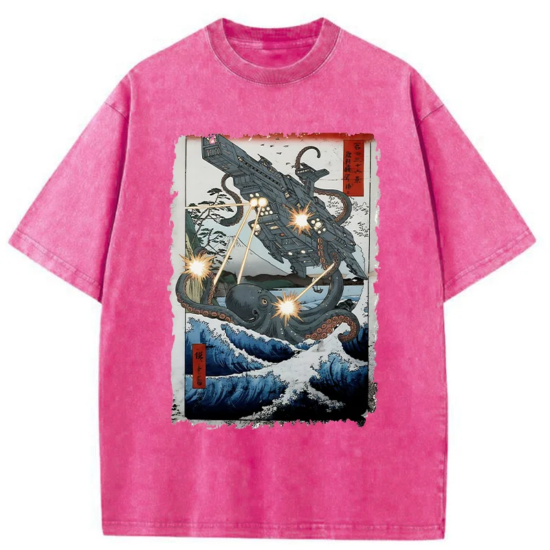 Tokyo-Tiger Octopus VS Spaceship Washed T-Shirt