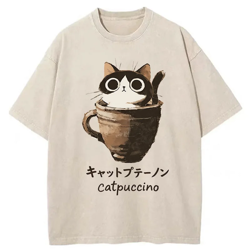 Tokyo-Tiger Cat Cappuccino Washed T-Shirt
