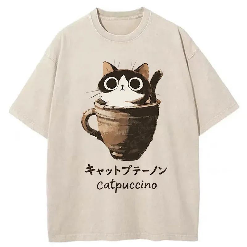 Tokyo-Tiger Cat Cappuccino Washed T-Shirt Sale