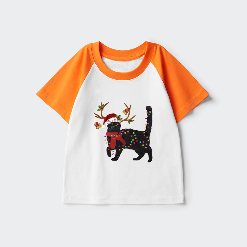 Tokyo-Tiger Christmas Black Cat Kids Raglan T-shirt