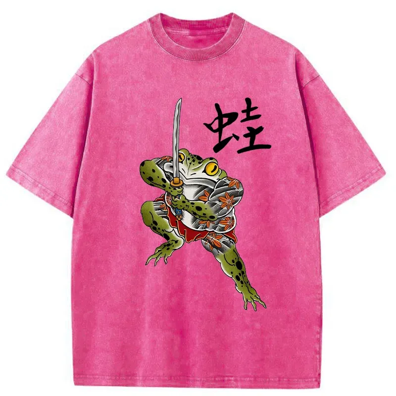 Tokyo-Tiger Scary Frog Samurai Washed T-Shirt