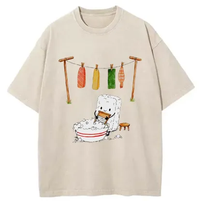 Tokyo-Tiger Sushi Washing Clothes Washed T-Shirt