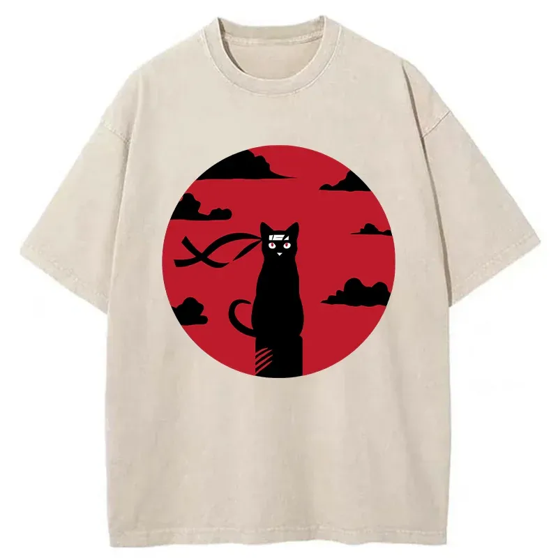 Tokyo-Tiger Ninja Cat In The Dark Washed T-Shirt