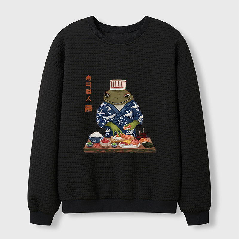 Tokyo-Tiger Frog Sushi Chef Waffle Sweatshirt