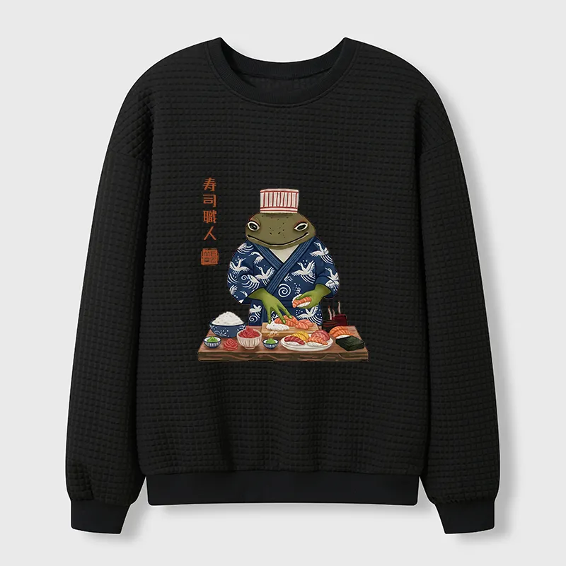 Tokyo-Tiger Frog Sushi Chef Waffle Sweatshirt