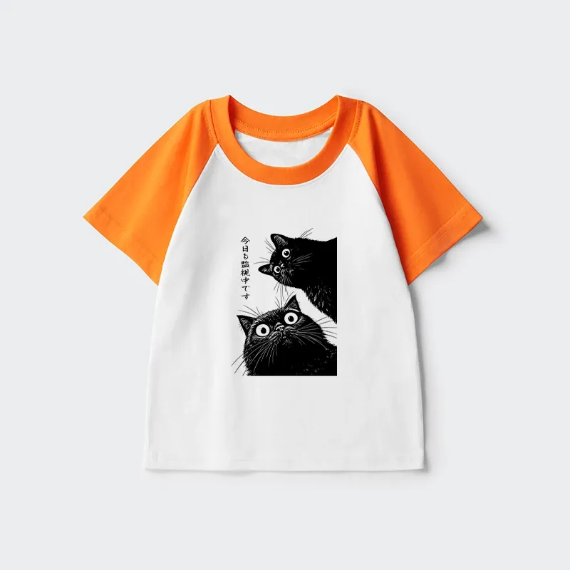 Tokyo-Tiger The Cat Is Watching Today Kids Raglan T-shirt