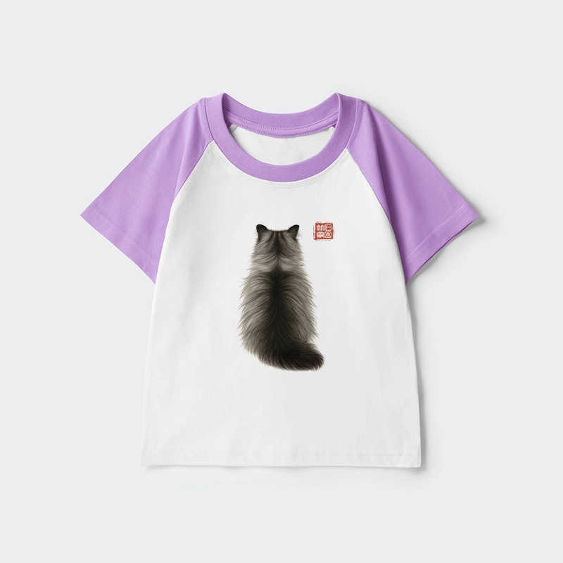 Tokyo-Tiger Cat's Back Ink Painting Kids Raglan T-shirt