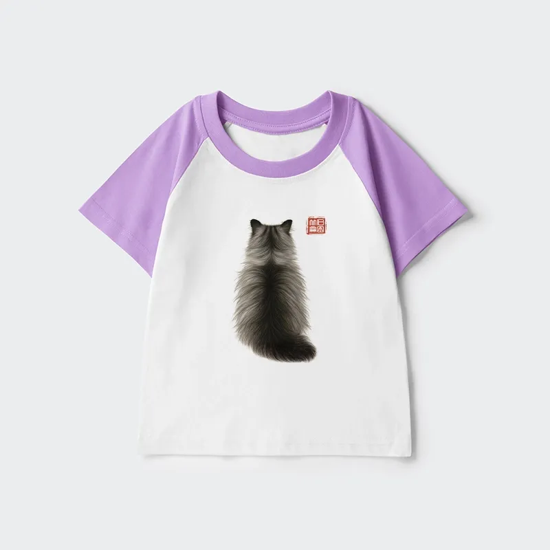 Tokyo-Tiger Cat's Back Ink Painting Kids Raglan T-shirt