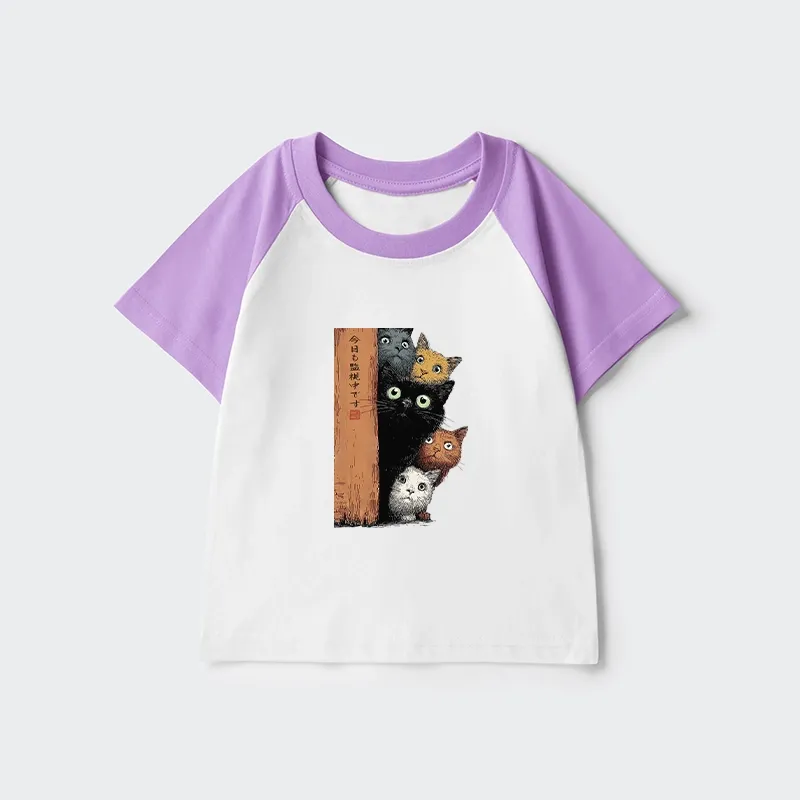 Tokyo-Tiger Five Cats Are Watching You Kids Raglan T-shirt