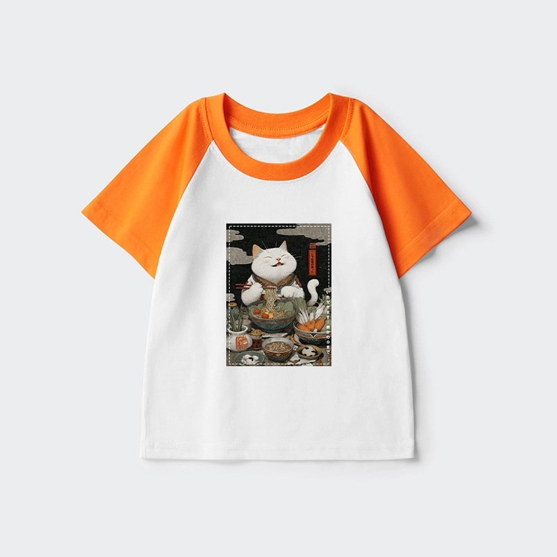 Tokyo-Tiger The Ramen-Loving Cat Kids Raglan T-shirt